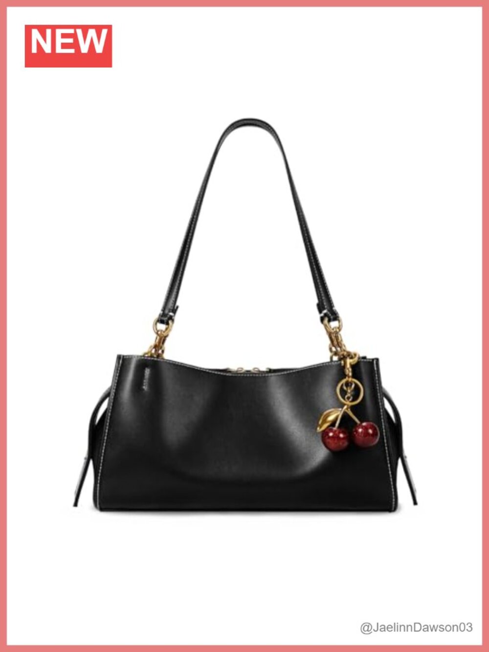 Trendy PU Leather Shoulder Bag Tote with Cherry Pendant for Work Travel